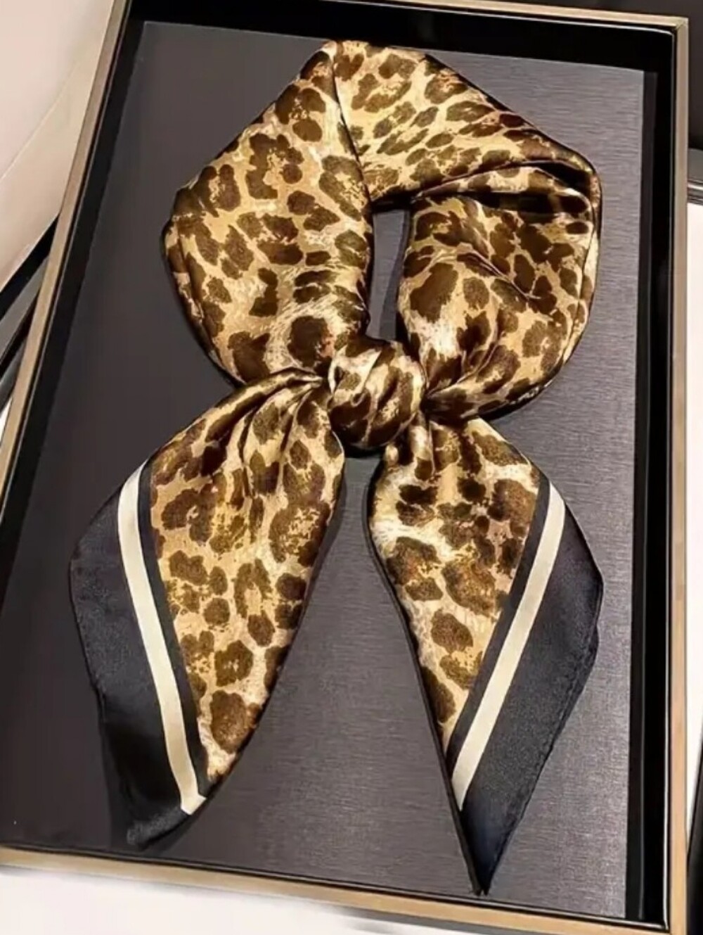 Silky Leopard Print  Scarf - Brown - Picture 2 of 4